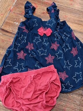 Carter's Navy Star Print Dress with Red Bow & Red Bloomers